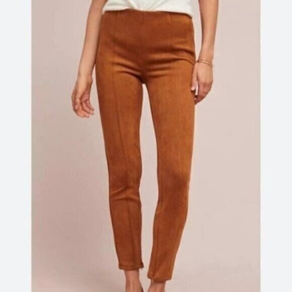 Anthropologie Faux Suede Pants Leather Split Hem Ankle Pants